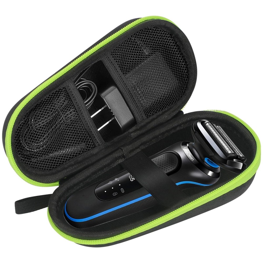 FYY Hard EVA Razor Travel Case, Razor Carrying Case for Men\'s Razor with Mesh Pocket for Razor Blades, Razor Storage Case for Electric Trimmer and Shaver Travel Organizer Carrying Bag Green
