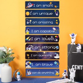 Chunful Set of 9 Boys Room Bedroom Decor Boys Inspirational Wall Decor Wood Hanging Plaque Motivational Kids Bedroom Wall Sign for Kids Teenage Toddler(Space)