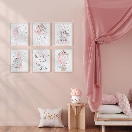 Canssape Elephant Nursery Wall Decor Set of 6 Baby Girl Room Decor for Nursery 8x10 Pink Flowers Wall Art Prints | Dream Big Little One | Nursery Wall Art Girl Room Wall Decor(Unframed)