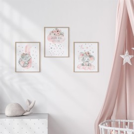 Canssape Elephant Nursery Wall Decor Set of 6 Baby Girl Room Decor for Nursery 8x10 Pink Flowers Wall Art Prints | Dream Big Little One | Nursery Wall Art Girl Room Wall Decor(Unframed)