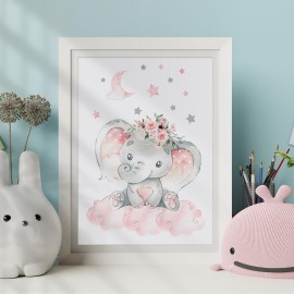 Canssape Elephant Nursery Wall Decor Set of 6 Baby Girl Room Decor for Nursery 8x10 Pink Flowers Wall Art Prints | Dream Big Little One | Nursery Wall Art Girl Room Wall Decor(Unframed)