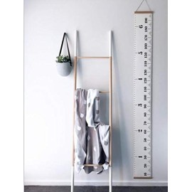 Rosymormor Baby Growth Height Chart, 79 x 7.9 Hanging Ruler Wall Decals for Kids Boys Girls, Canvas and Wood Removable Measure Wall Ruler for Children (White)