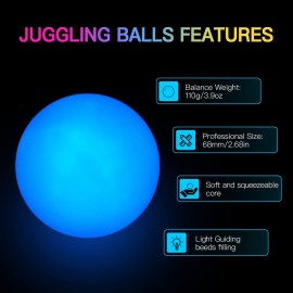 POITOI LED Juggling Balls - Light Up, Glow in Dark, USB Rechargeable, 105g/3.9oz