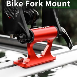 MUQZI Quick Release Fork Mount, Bike Car Roof Mount Rack Road Bicycle Fork Block Thru Axle Wheel Holder, Truck Bed Fork Mount with Installation Adapters MTB Tire Holder Rack Mount, Red