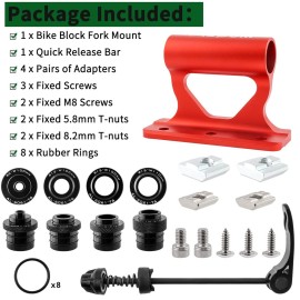 MUQZI Quick Release Fork Mount, Bike Car Roof Mount Rack Road Bicycle Fork Block Thru Axle Wheel Holder, Truck Bed Fork Mount with Installation Adapters MTB Tire Holder Rack Mount, Red