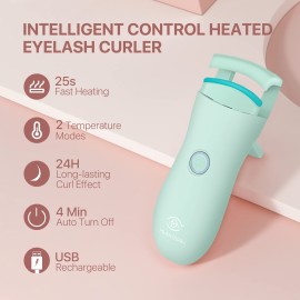 Heated Eyelash Curlers, Electric Eyelash Curler USB Rechargeable Small Travel Eyelash Curler for Quick Natural Curling and Long Lasting, 2 Heating Modes Lash Curling Tool for Women