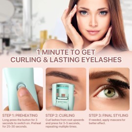 Heated Eyelash Curlers, Electric Eyelash Curler USB Rechargeable Small Travel Eyelash Curler for Quick Natural Curling and Long Lasting, 2 Heating Modes Lash Curling Tool for Women