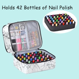 Quoyiyo Nail Polish Organizer Case Hold 42 Bottles (15 ml) and Nail Lamp, Double Layer Storage Case with Adjustable Dividers for nail Supplies