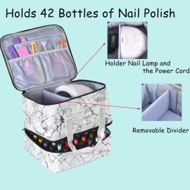 Quoyiyo Nail Polish Organizer Case Hold 42 Bottles (15 ml) and Nail Lamp, Double Layer Storage Case with Adjustable Dividers for nail Supplies