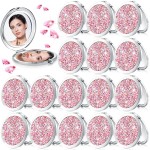 Maitys 16 Pcs Compact Mirror Bulk for Purses Small Cosmetic Folding 2.75 Inch Round Diamond Bling 1X/ 2X Magnifying Pocket Makeup Mirror for Women Wedding Gift, Pink Silver
