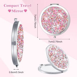 Maitys 16 Pcs Compact Mirror Bulk for Purses Small Cosmetic Folding 2.75 Inch Round Diamond Bling 1X/ 2X Magnifying Pocket Makeup Mirror for Women Wedding Gift, Pink Silver