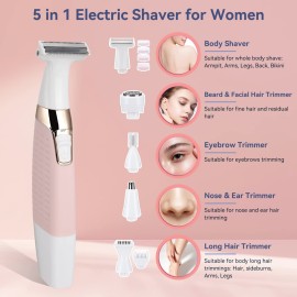 Face Razors for Women, BestMal Bikini Trimmer 5 in 1 Wet/Dry Electric Shaver Razors for Face Nose Eyebrow Beard Mustache Arm Leg Armpit Pubic Area Painless Rechargeable Facial Hair Removal for Women
