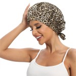 Cocheng 100% Mulberry Silk Bonnet for Sleeping Double Layer Silk Sleep Cap with Adjustable Tie Band 19 Momme Breathable & Adjustable Silk Hair Bonnet (Leopard)