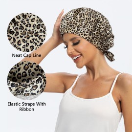 Cocheng 100% Mulberry Silk Bonnet for Sleeping Double Layer Silk Sleep Cap with Adjustable Tie Band 19 Momme Breathable & Adjustable Silk Hair Bonnet (Leopard) Cocheng 100% Mulberry Silk Bonnet for Sleeping Double Layer Silk Sleep Cap with Adjustable Tie Band 19 Momme Breathable & Adjustable Silk Hair Bonnet (Leopard)