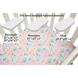 Bassinet Sheet Set 2 Pack Satin Ultra Soft Silk Fit for Rectangle, Hourglass, Oval Bassinet Mattress Protect for Baby Hair and Skin Cradle or Bassinet Sheets, Floral & Floral