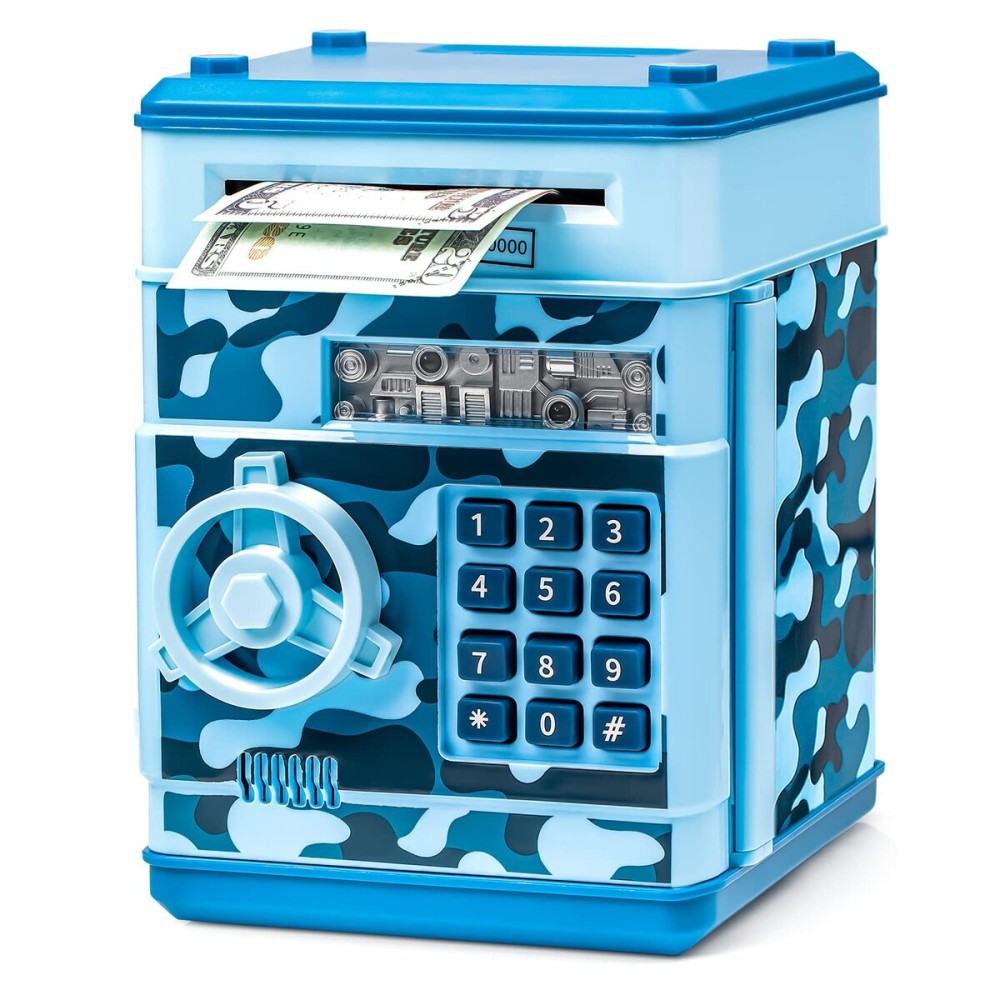 ATM Piggy Bank for Boys Girls, Vcertcpl Mini ATM Coin Bank Money Saving Box with Password, Kids Safe Money Jar for Adults with Auto Grab Bill Slot, Great Gift Toy Bank for Kids (Camouflage Light Blue) ATM Piggy Bank for Boys Girls, Vcertcpl Mini ATM Coin Bank Money Saving Box with Password, Kids Safe Money Jar for Adults with Auto Grab Bill Slot, Great Gift Toy Bank for Kids (Camouflage Light Blue)