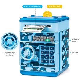 ATM Piggy Bank for Boys Girls, Vcertcpl Mini ATM Coin Bank Money Saving Box with Password, Kids Safe Money Jar for Adults with Auto Grab Bill Slot, Great Gift Toy Bank for Kids (Camouflage Light Blue) ATM Piggy Bank for Boys Girls, Vcertcpl Mini ATM Coin Bank Money Saving Box with Password, Kids Safe Money Jar for Adults with Auto Grab Bill Slot, Great Gift Toy Bank for Kids (Camouflage Light Blue)
