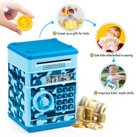 ATM Piggy Bank for Boys Girls, Vcertcpl Mini ATM Coin Bank Money Saving Box with Password, Kids Safe Money Jar for Adults with Auto Grab Bill Slot, Great Gift Toy Bank for Kids (Camouflage Light Blue) ATM Piggy Bank for Boys Girls, Vcertcpl Mini ATM Coin Bank Money Saving Box with Password, Kids Safe Money Jar for Adults with Auto Grab Bill Slot, Great Gift Toy Bank for Kids (Camouflage Light Blue)