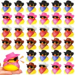 36 Set Cowboy Rubber Duck Mini Yellow Duckies Bath Party Toy Tiny Ducks Bathtub Toy with Cowboy Hat Paisley Bandanas Sunglasses for Summer Baby Shower Birthday Swimming Party (Cute Style)