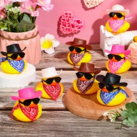 36 Set Cowboy Rubber Duck Mini Yellow Duckies Bath Party Toy Tiny Ducks Bathtub Toy with Cowboy Hat Paisley Bandanas Sunglasses for Summer Baby Shower Birthday Swimming Party (Cute Style)
