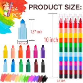 Loppdece 24 Stackable Crayons, Buildable DIY Crayons for Classroom & Office, Rainbow Colors