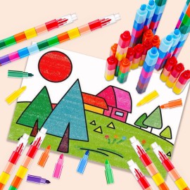 Loppdece 24 Stackable Crayons, Buildable DIY Crayons for Classroom & Office, Rainbow Colors