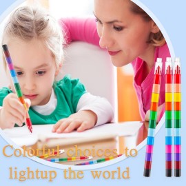 Loppdece 24 Stackable Crayons, Buildable DIY Crayons for Classroom & Office, Rainbow Colors