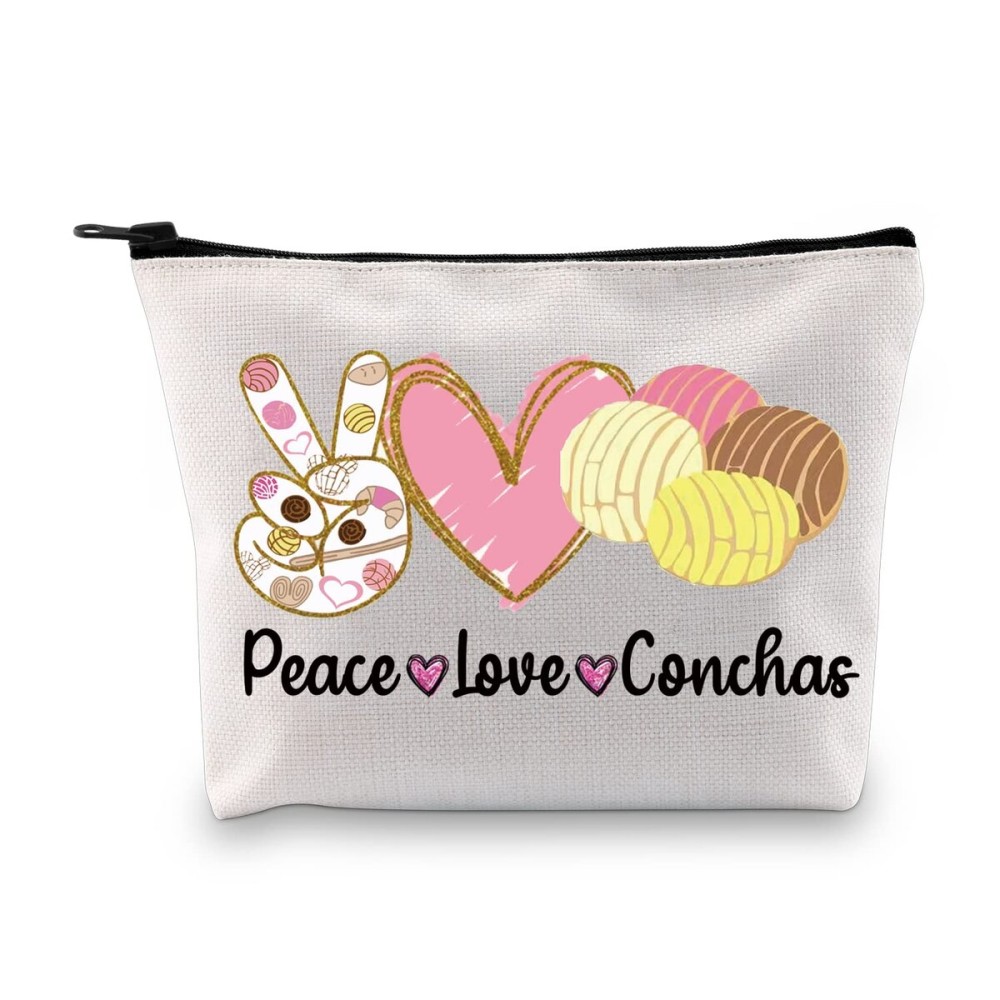 XYANFA Peace Love Conchas Cosmetic Bag - Cosmetic Case for Makeup, Travel, Work & Business - Waterproof Cotton & Linen Cosmetic Bag - Gift for Women