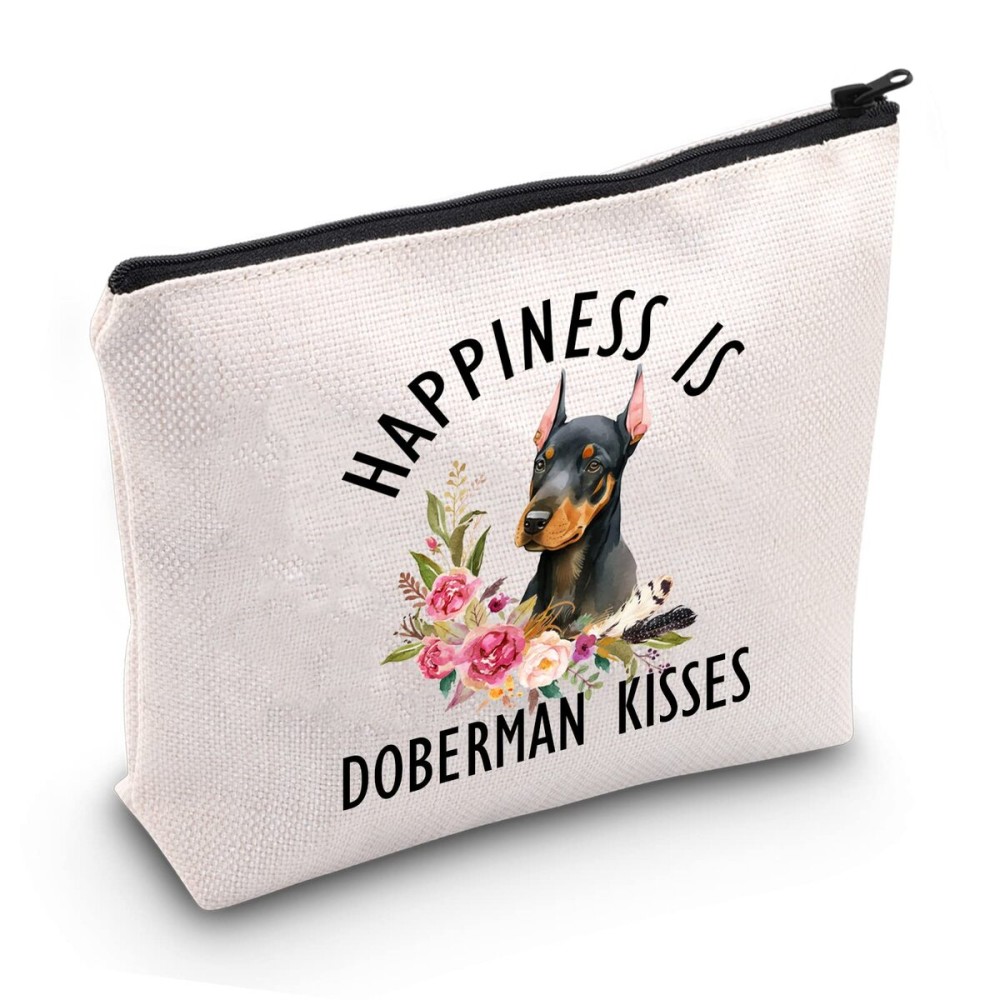 JXGZSO Doberman Dog Gifts Makeup Bag Happiness Is Doberman Kisses Gifts Doberman Lovers Owners Cosmetic Bag (Doberman Kisses B)