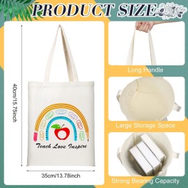 Hillban 4 Pcs Teacher Appreciation Gift for Women 12oz Teacher Tumbler Teacher Tote Bag Makeup Cosmetic Bag Keychain Thank You Gift for Teacher Birthday Back to School(Rainbow Style)