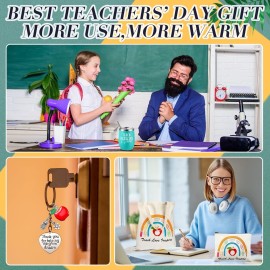 Hillban 4 Pcs Teacher Appreciation Gift for Women 12oz Teacher Tumbler Teacher Tote Bag Makeup Cosmetic Bag Keychain Thank You Gift for Teacher Birthday Back to School(Rainbow Style)