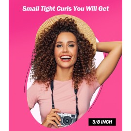 FARERY Small Curling Wand, 3/8 Inch Curling Iron for Short & Long Hair, Ceramic Small Barrel Curling Iron with Argan Oil & Keratin Infused, 30s Fast Heat Up, 12 Adjustable Temperature, Glove Included