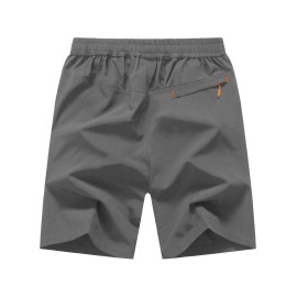 TBMPOY Men\'s Hiking Running 7 Shorts with Pockets Athletic Outdoor Sports Gym Running Short Zipper Pockets Steel Gray L