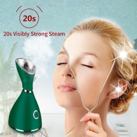 Facial Steamer-Nano Ionic Facial Steamer Warm Mist Humidifier Atomizer Sprayer Moisturizing Face Steamer Home Sauna SPA Face with 4 Piece Stainless Steel Skin Kit and Hair Band(Green)