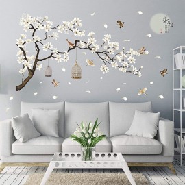 Large Chinese Wall Decals Cherry Blossom Tree 3D Tree Wall Stickers Peel and Stick Wall Decor DIY Flower Wall Murals for Bedroom Living Room Baby Nursery Rooms