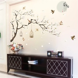 Large Chinese Wall Decals Cherry Blossom Tree 3D Tree Wall Stickers Peel and Stick Wall Decor DIY Flower Wall Murals for Bedroom Living Room Baby Nursery Rooms