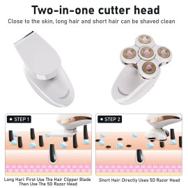 Electric Razors for Womens, 2-in-1 Best Shaver for Women, Rechargeable Trimmer with Detachable Head for Women\'s Legs, Bikini, Face, Lips Hairs, Cordless Wet Dry Facial Hair Removal for Women