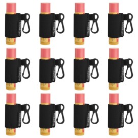 Homakover 12 Pack Compact Clip-On Lipstick Holder Keychain, Lip Balm Sleeves with Clip, Fits Most Standard Lip Balm,Tight-Knit Elastic Lip Balm Keychain Holder (Black)