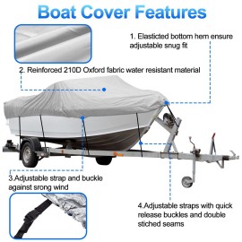 SPORTYOUTH Boat Cover 14-16ft, Trailerable Boats Covers Waterproof UV Protection 210D Oxford Fabric Fit V-Hull Tri-Hull Fish & Ski Boat Pro-Style Runabouts Bass Boats, 14\'-16\' Long 90 Wide