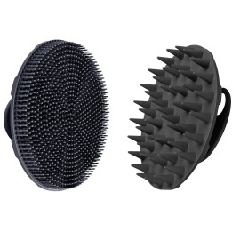 INNERNEED Food-Grade Soft Silicone Body Scrubber Shower Brush, with Scalp Massager Shampoo Brush, Wet & Dry Manual Scalp Care Hair Washing (Black)