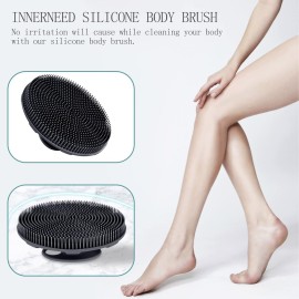 INNERNEED Food-Grade Soft Silicone Body Scrubber Shower Brush, with Scalp Massager Shampoo Brush, Wet & Dry Manual Scalp Care Hair Washing (Black)