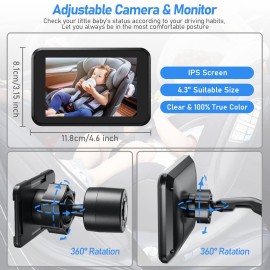 Itomoro Baby Car Camera, 4.3 HD Night Vision Car Baby Monitor with Camera, Safety Seat Baby Car Mirror for Rear Facing 5 Mins Easy Installation ACZ401