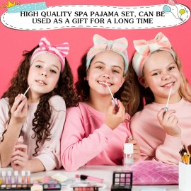 Bonuci 50 Pcs Spa Party Supplies for Girls, 10 Satin Robe 10 Kids Slippers Sleepover Birthday Spa Party Favors(Rose Red)