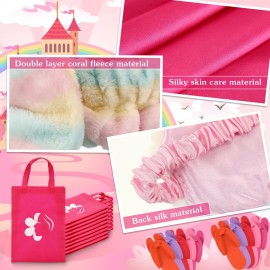 Bonuci 50 Pcs Spa Party Supplies for Girls, 10 Satin Robe 10 Kids Slippers Sleepover Birthday Spa Party Favors(Rose Red)