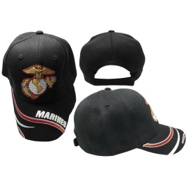 Trade Winds Marines USMC EGA Emblem Insignia Marine Corps Swirl Black Acrylic Adjustable Embroidered Baseball Hat Cap - Officially Licensed