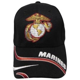 Trade Winds Marines USMC EGA Emblem Insignia Marine Corps Swirl Black Acrylic Adjustable Embroidered Baseball Hat Cap - Officially Licensed
