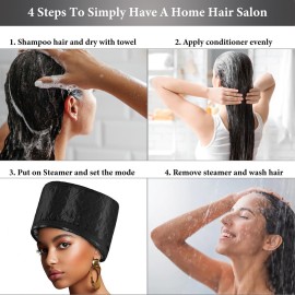 Hair Steamer Heat Cap for Deep Conditioning, Thermal Steam Cap for Natural Hair Home Use with 10 Modes 3 Timer Settings All Black Extended Cord for Spa Hair Care, Black Hair Steamer Heat Cap for Deep Conditioning, Thermal Steam Cap for Natural Hair Home Use with 10 Modes 3 Timer Settings All Black Extended Cord for Spa Hair Care, Black
