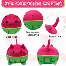 Bekrgwiy Watermelon Cat Stuffed Animal Toys for Kids,Cute Cat Plush Pillows Watermelon Kitten Plushies,Fun Fruit Plushie and Kitten Doll Toys for Kids,Birthday Easter Gift for Boys Girls