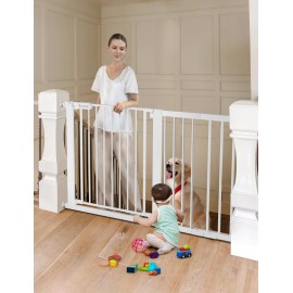 COMOMY 30 Tall Baby Gate for Stairs Doorways, Fits Openings 29.5 to 51.6 Wide, Auto Close Extra Wide Dog Gate for House, Pressure Mounted Easy Walk Through Pet Gate with Door, White