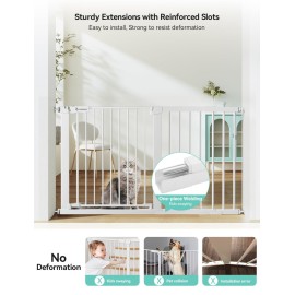 COMOMY 30 Tall Baby Gate for Stairs Doorways, Fits Openings 29.5 to 51.6 Wide, Auto Close Extra Wide Dog Gate for House, Pressure Mounted Easy Walk Through Pet Gate with Door, White